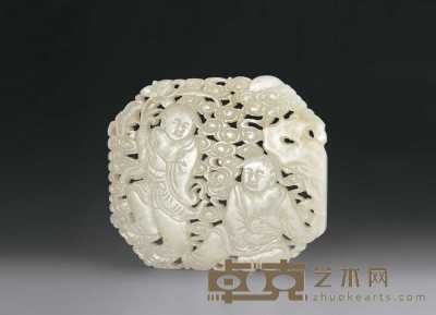 清中期 白玉透雕和合二仙饰件 长8.9cm